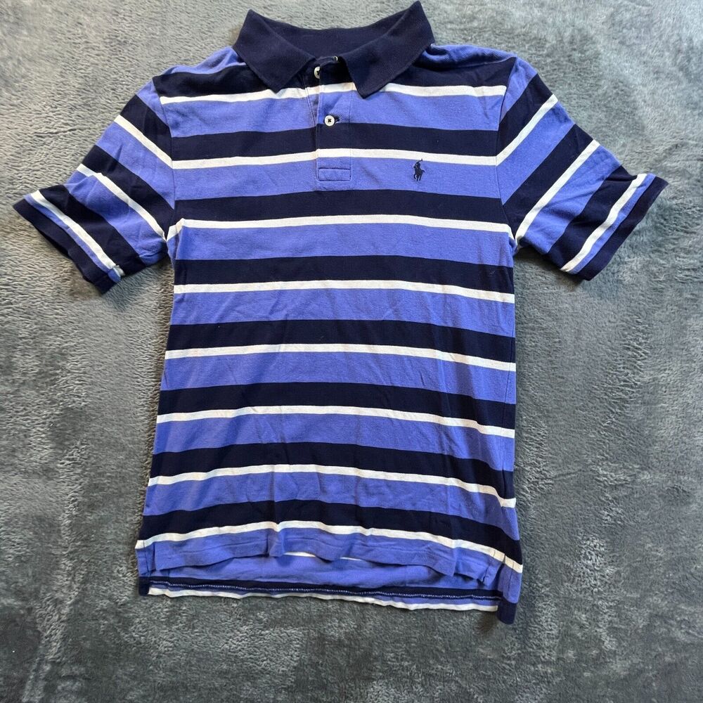 Ralph Lauren Shirt Boys Large 14/16 Polo Short Sleeve Striped Blue